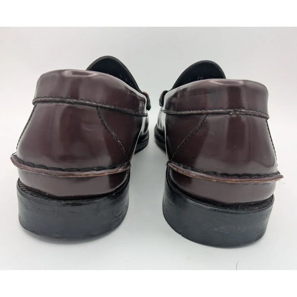 Johnston & Murphy Penny Loafers Mens 10 D Burgundy Leather Slip On Dress Shoes